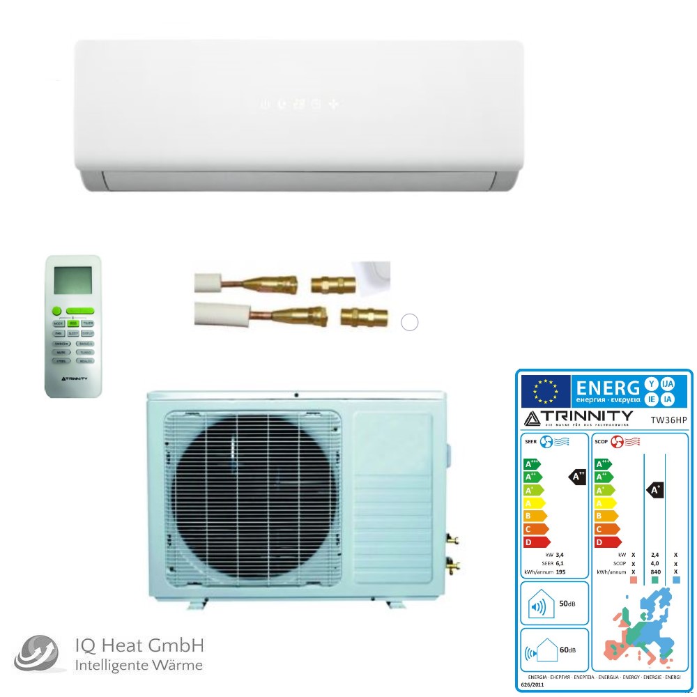 Trinnity Split Klimaanlage Klimagerät TW33HP 3,4 kW Kupferleitung Quick Connect