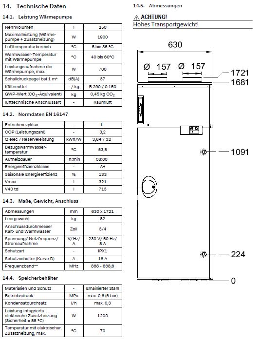 Dimplex Warmwasser Wärmepumpe 250 Liter DHW 250P Brauchwasserwärmepumpe