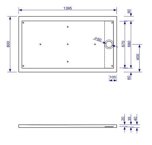 Mineralguss Duschwanne Planline E 140 x 80 cm Duschtasse Duschbecken Ablauf