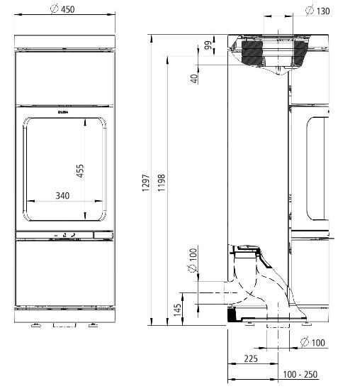 Kaminofen Leda Novia Plus schwarz Höhe 130 cm 6 kW Speicherstein Kamin