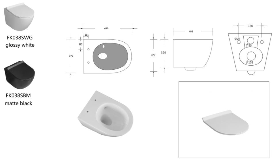 Wand WC Combi-Pack Arax Wand Tiefspül WC Spülrandlos mit Silent Flush schwarz