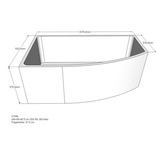 Acryl Raumsparwanne Flo links 160 x 95 cm weiß Wanne Styropor Wannenträger