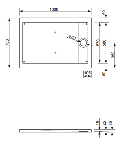 Mineralguss Duschwanne Planline E 100 x 70 cm Duschtasse Duschbecken Ablauf