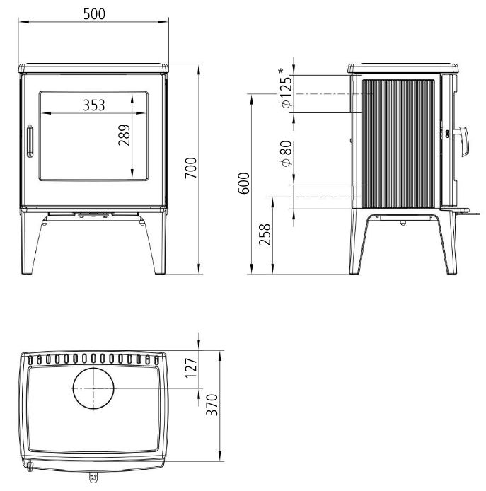 Guss Kaminofen Leda Allegra small 6 KW schwarz lackiert Werkstattofen