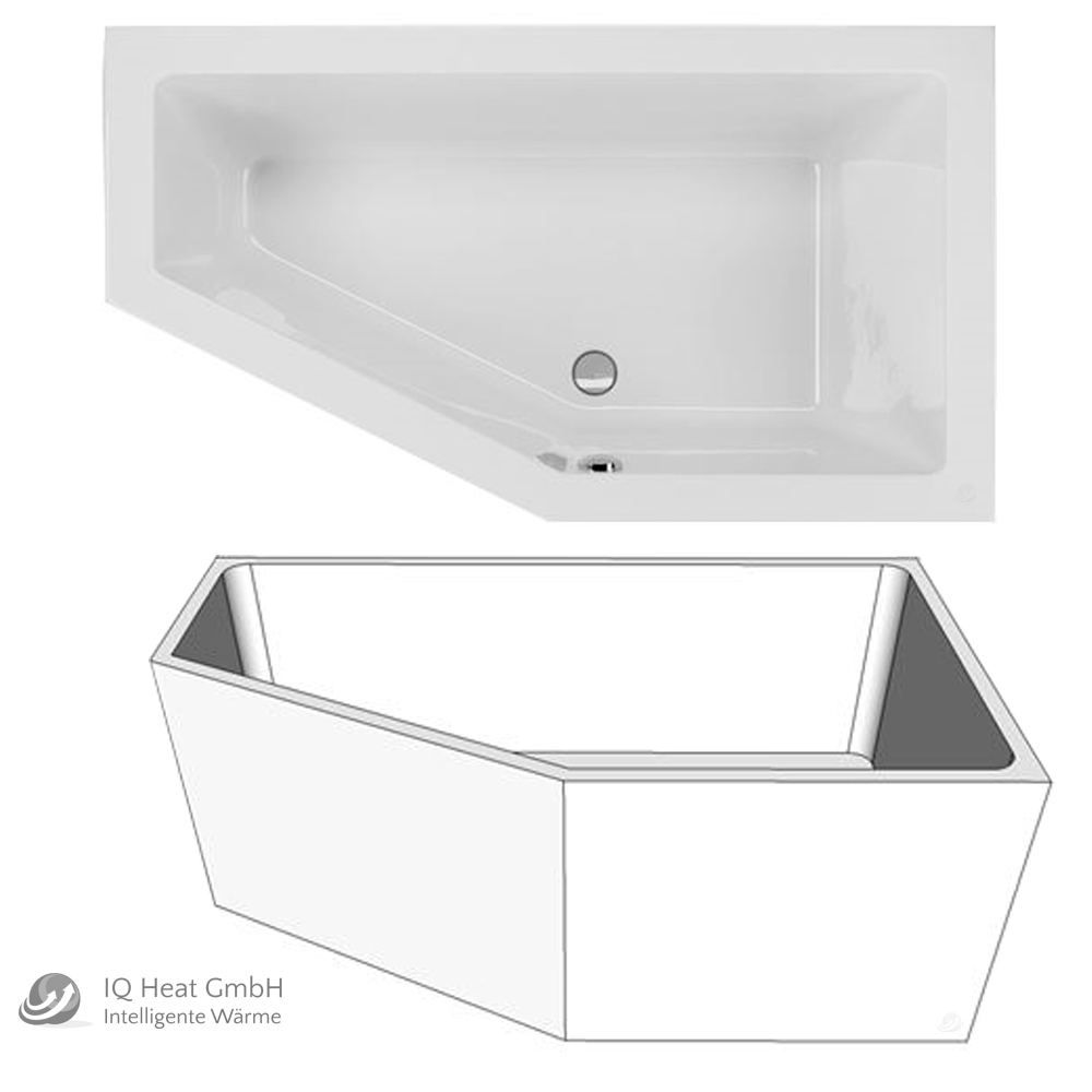 Acryl Raumsparwanne Lupor 160 x 90 cm weiß rechts Wanne Styropor Wannenträger