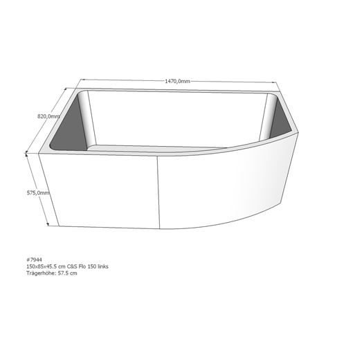 Acryl Raumsparwanne Flo links 150 x 85 cm weiß Wanne Styropor Wannenträger