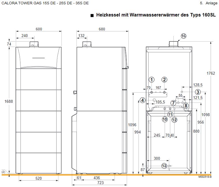 Remeha Gas Brennwert Kessel Calora Tower 15 S 160 Liter Speicher Paket 22 rechts