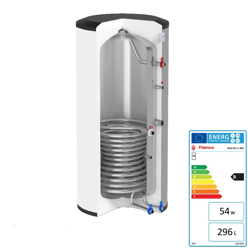 Flamco Edelstahl Standspeicher DUO HLS-E 300 weiß 85 mm Warmwasserspeicher