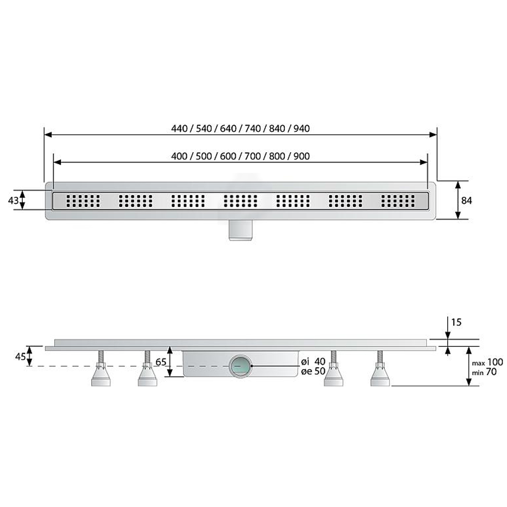 Duschrinne Basicflow inkl. 2x Rost Edelstahl 500 - 900 mm Abdichtung Bodenablauf