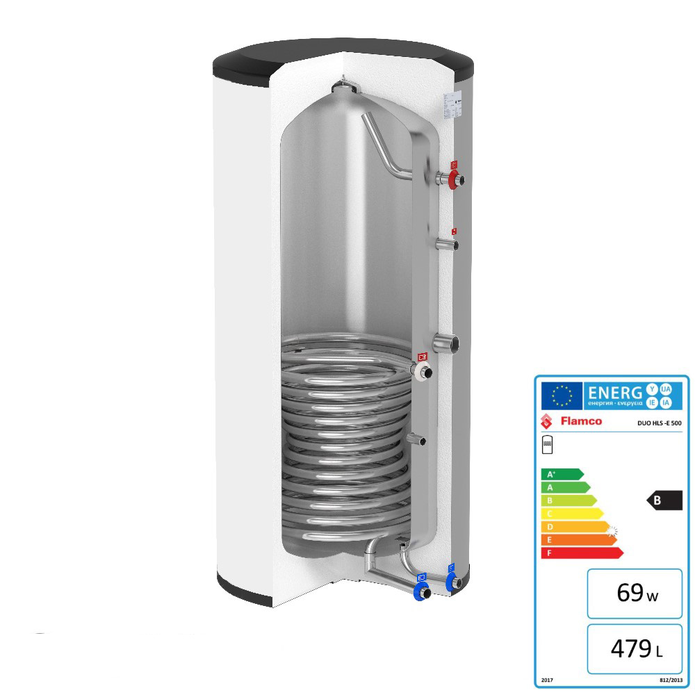 Flamco Edelstahl Standspeicher DUO HLS-E 500 weiß 95 mm Warmwasserspeicher