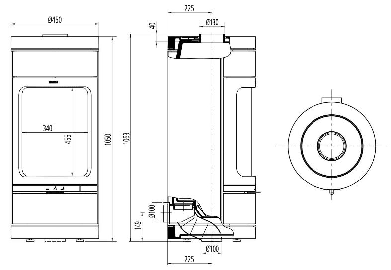 Kaminofen Leda Novia C 6 kW schwarz glatte Front Kamin Gussofen 105 cm