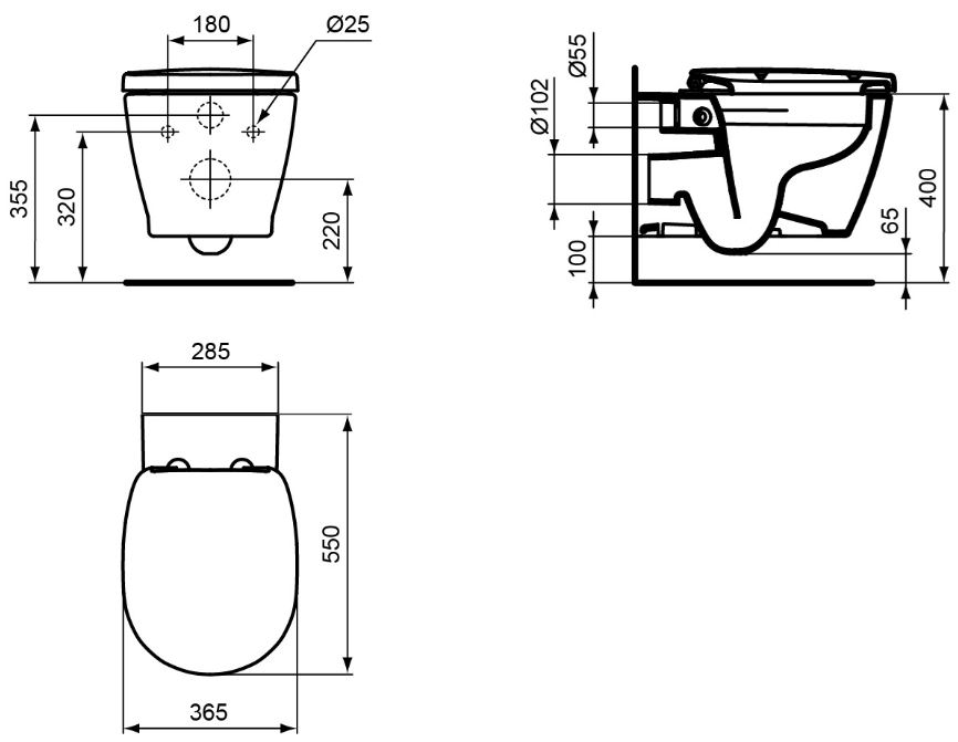 WC Kombipack Ideal Standard Connect mit Softclose WC-Sitz Spülrandlos weiss