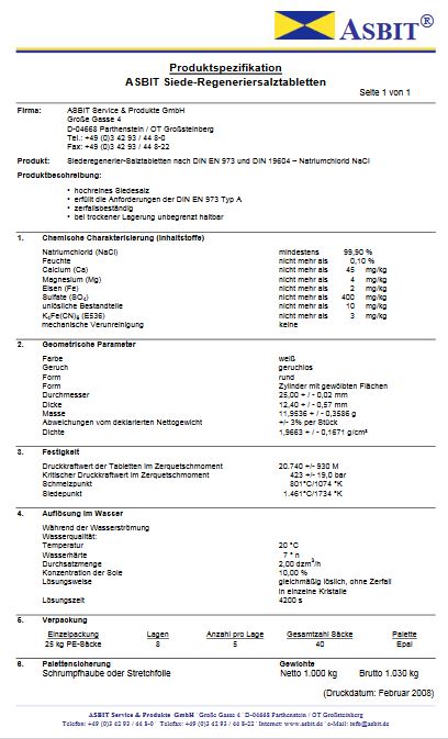 Salztabletten Regeneriersalz Siede Tablettensalz 40 Sack 25 KG Enthärtungsanlage