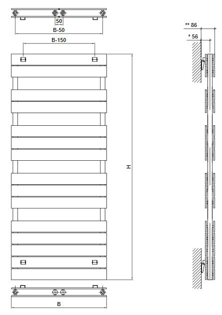 Design Paneelheizkörper Badheizkörper Panio Scala Duo weiss MA 50 mm