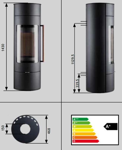 Kaminofen Novaline Aria 6 kW Topplatte Shanix black 70 mm Kamin Korpus schwarz