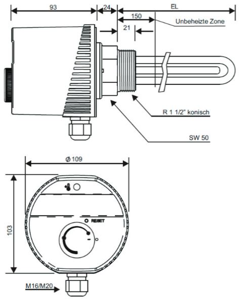 Askoma Elektro Heizstab Heizpatrone AHIR-BI-S 1 1/2" DN40 1 - 9 kW 230 / 400 V