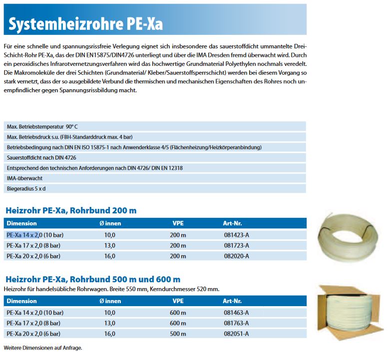 Zewotherm Heizrohr Fußbodenheizung Vernetztes kunststoffrohr PE-Xa 17 x 2 200 m