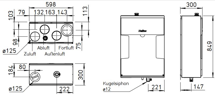 Helios Lüftungsgerät KWL 170 W mit WRG Kunststoff Wärmetauscher Wohnraumlüftung