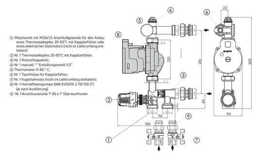 Comfort Fußbodenheizung Festwertregelset A24 DN25 mit Pumpe DAB EVOSTA2 70/130