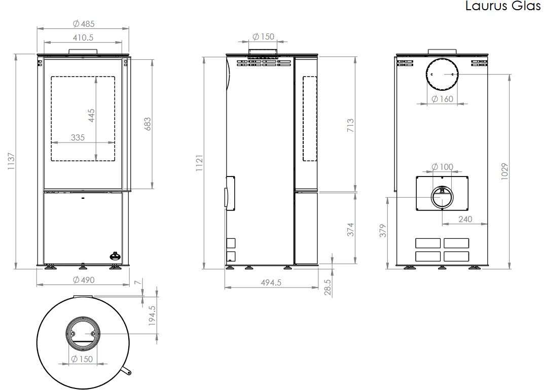 Kamin Kaminofen Fireplace Laurus Glas RLU K6261Stahl schwarz 5,0 kW