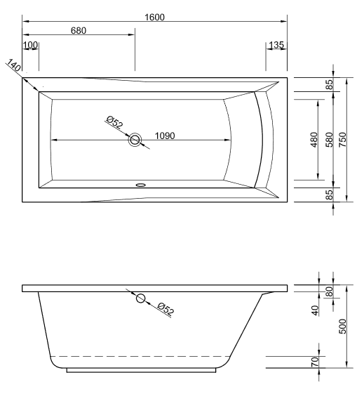 Acryl Badewanne Dora 160 x 75 cm re weiß Wanne Styropor Wannenträger rechteck