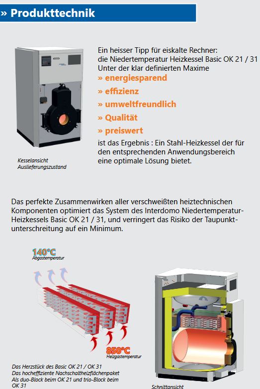 Interdomo OK 31 basic Öl Niedertemperaturkessel Stahlkessel Heizwert Ölheizung