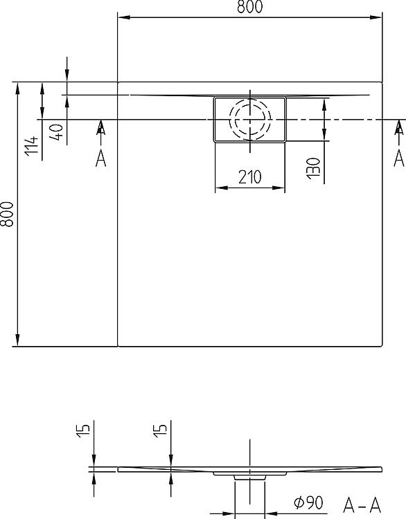 V&B Duschwanne Architectura MetalRim 80 x 80 x 1,5 cm Ablauf Installations-Set