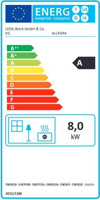 Guss Kaminofen Leda Allegra 8 KW schwarz lackiert Werkstattofen Kamin Höhe 60 cm