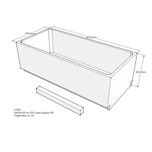 Acryl Badewanne Lupor 190 x 90 cm weiß Wanne Styropor Wannenträger rechteck