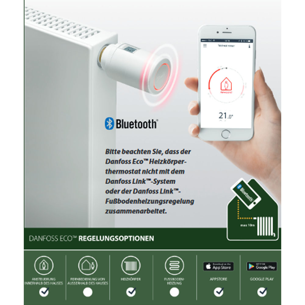 Danfoss Eco 014G1001 elektronischer Heizkörper Thermostatkopf Bluetooth