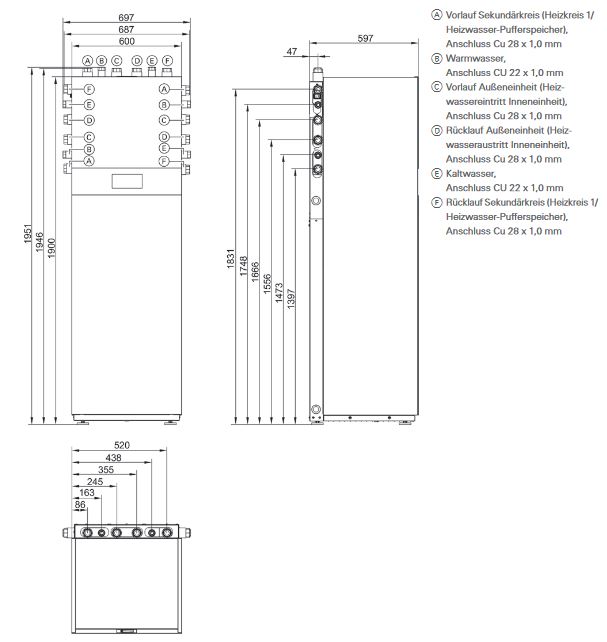 Viessmann Luft Wasser Wärmepumpe Vitocal 252-A 8,1 kW Monoblock Zubehör rechts