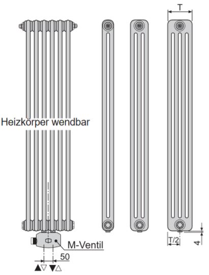 BEMM Mera M - BH 2000 mm Glieder Röhrenradiator Mittelanschluss Heizkörper