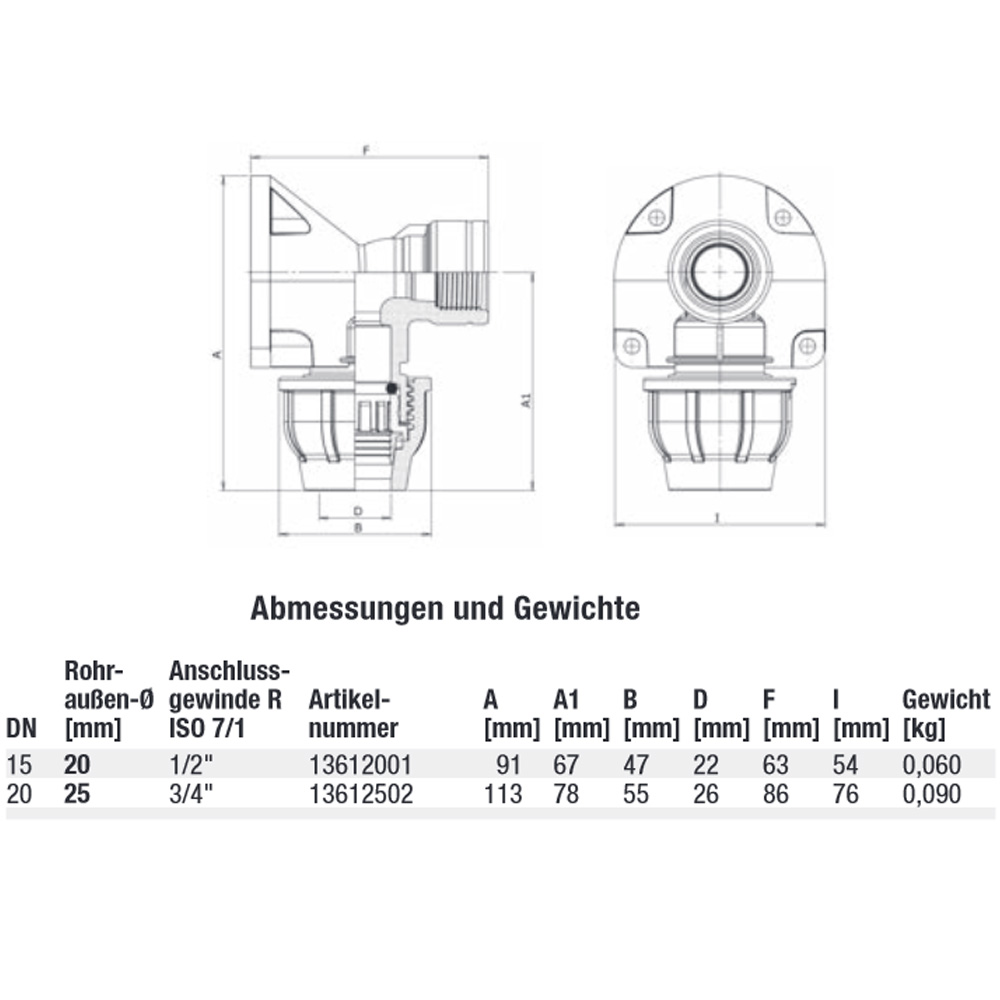 Gebo Wandscheibe Innengewinde 25 mm x 3/4" PE Klemmfitting Klemmverbinder IG