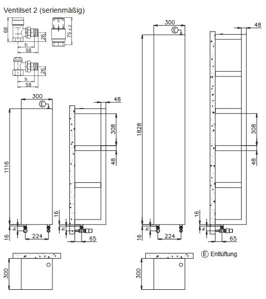 BEMM Quadraqua IRSAP - Designer Heizkörper 300 mm Weißperlmetallic Nr. 16