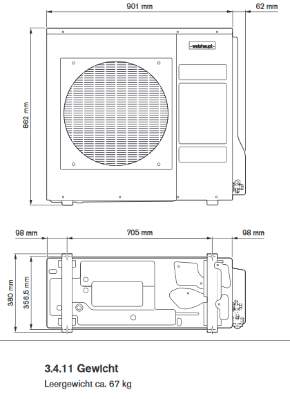 Weishaupt Luft Wasser Splitwärmepumpe Paket Typ WWP LS 8B mit 5,46 kW oben