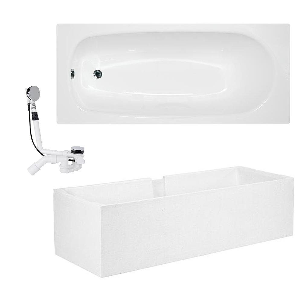 Stahl Badewanne Verona 160 x 70 weiß Wannenträger Ab- Überlaufgarnitur Emaille