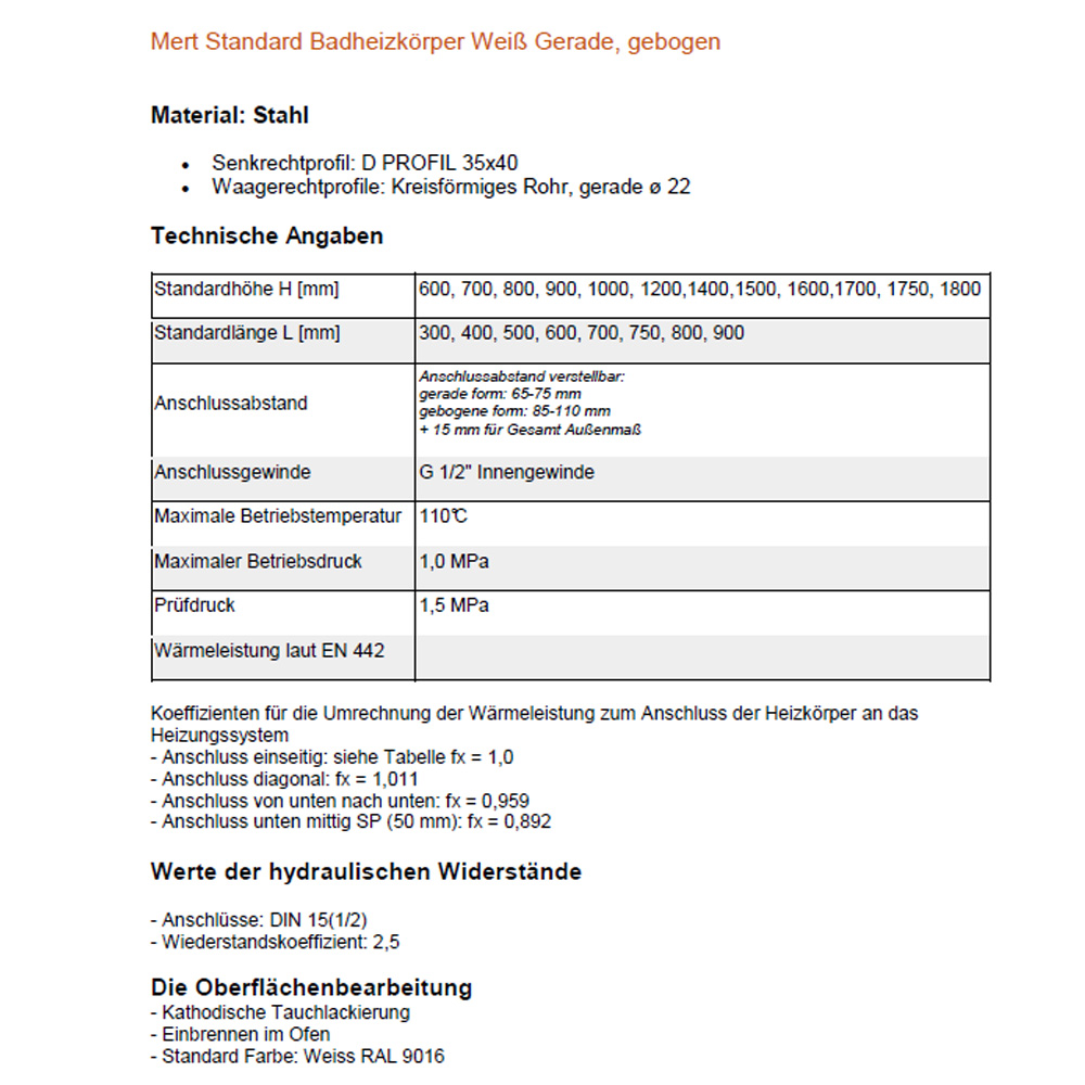 Badheizkörper Standard weiss viele Größen Heizkörper Bad Handtuchtrockner