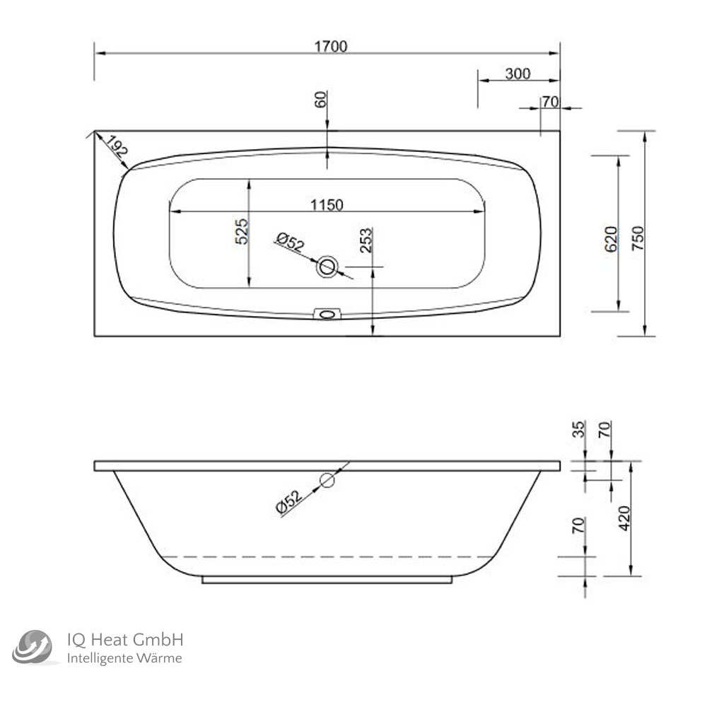 CS Acryl Badewanne Acapulco 170 x 75cm weiß Wanne Styropor Wannenträger rechteck