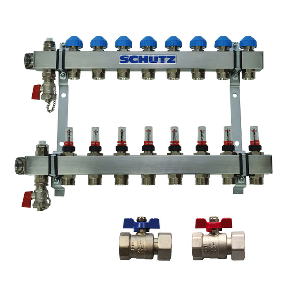 Schütz Heizkreisverteiler Edelstahl Fußbodenheizung Komfort 90 3 /  2-14 Kreise