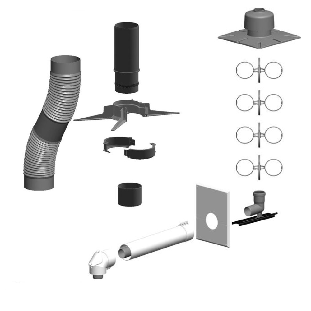 Atec Abgassystem Schacht flexibles Abgasrohr DN 80 12,5 m Grundpaket Montageset