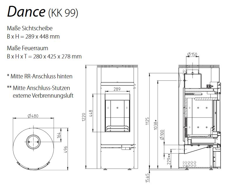 wodtke Kaminofen Dance KK 99 black 7 kW Scheitholz Kamin Holzofen Ofen