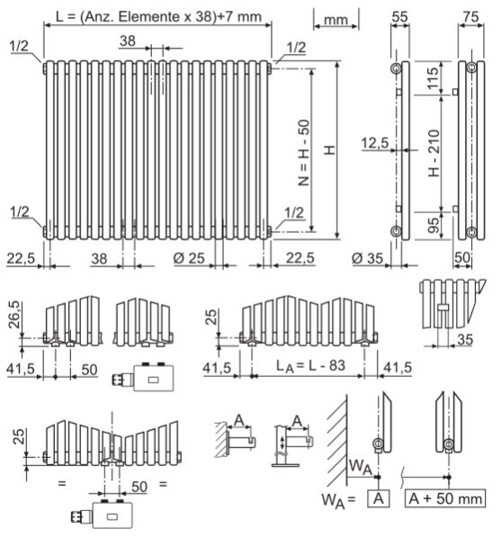 BEMM Krera - Stahl Röhrenradiator Röhrenheizkörper Glieder Radiator Heizkörper