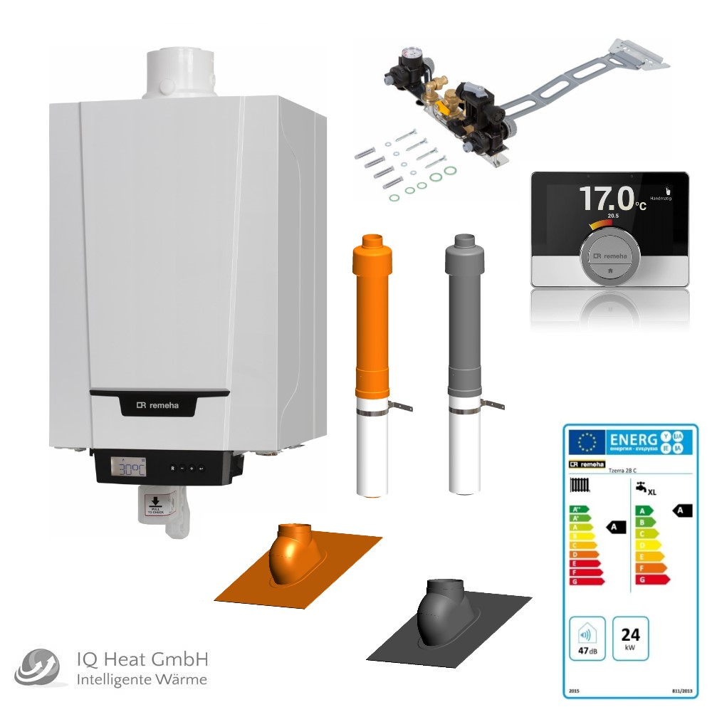 Remeha TZERRA Ace 28 C Paket Gasbrennwert Kombitherme Abgas Schrägdach Zubehör